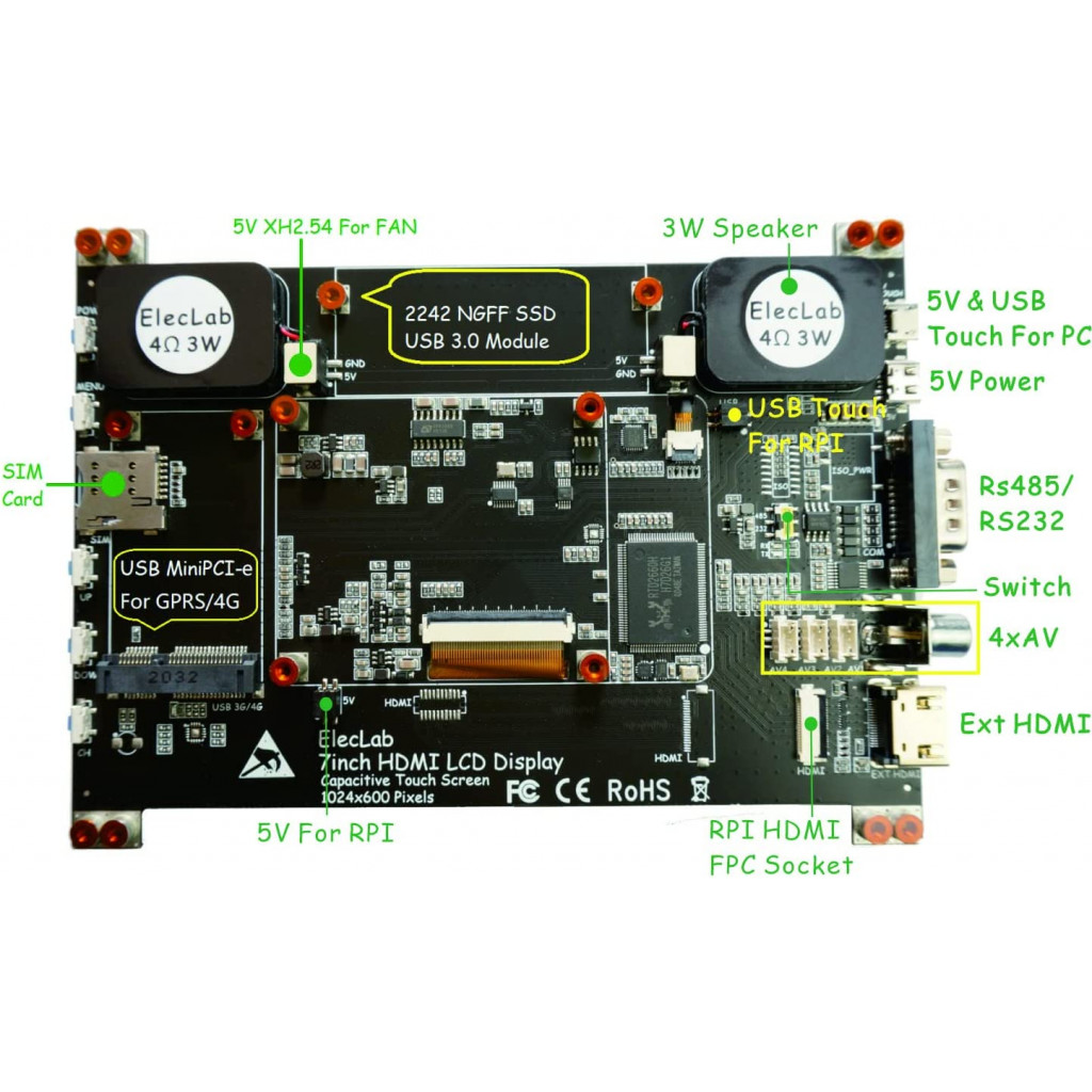 Moniteur à écran Tactile de 7 Pouces pour Raspberry Pi, écran Tactile  Portable IPS 1024 * 600 HDMI avec étui, pour Consoles de Jeu/PC/Appareil  Photo/Win OS : : Informatique