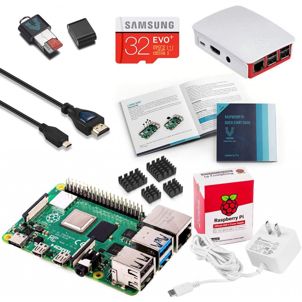 Vilros Raspberry Pi 4 Kit de démarrage complet avec étui officiel (rouge /  blanc)